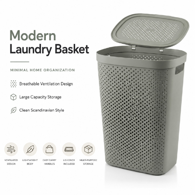 Large Plastic Laundry Basket with Lid