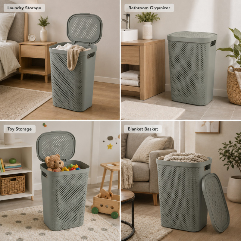 Large Plastic Laundry Basket with Lid