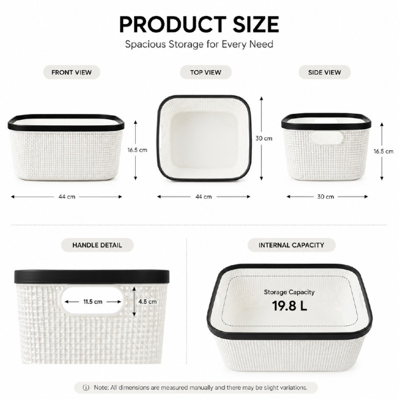 Woven Texture Plastic Organizer Basket – White &amp; Black (44 x 30 x 30 cm)