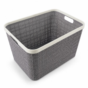 Modern Ventilated Plastic Laundry Basket with Lid – Dark Gray &amp; White (40 x 25 x 30 cm)