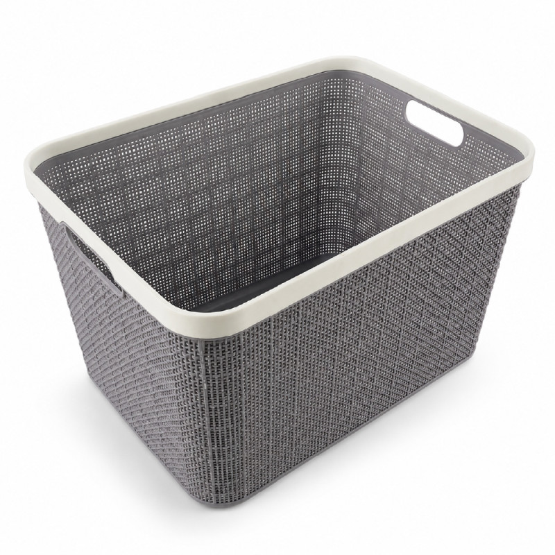 Modern Ventilated Plastic Laundry Basket with Lid – Dark Gray &amp; White (40 x 25 x 30 cm)