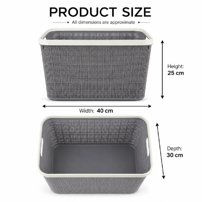 Modern Ventilated Plastic Laundry Basket with Lid – Dark Gray &amp; White (40 x 25 x 30 cm)