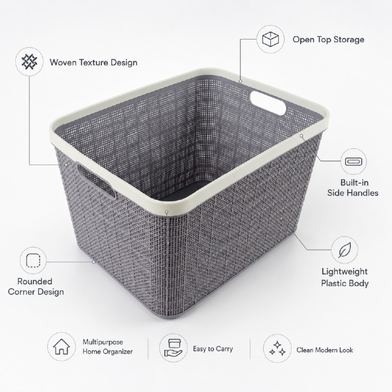 Modern Ventilated Plastic Laundry Basket with Lid – Dark Gray &amp; White (40 x 25 x 30 cm)