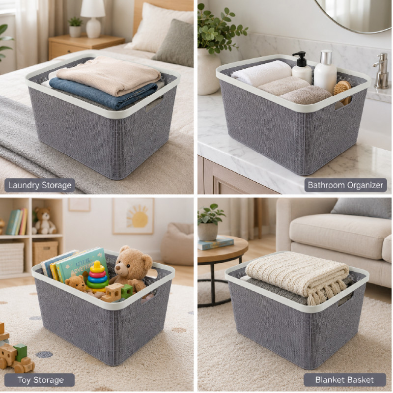 Modern Ventilated Plastic Laundry Basket with Lid – Dark Gray &amp; White (40 x 25 x 30 cm)