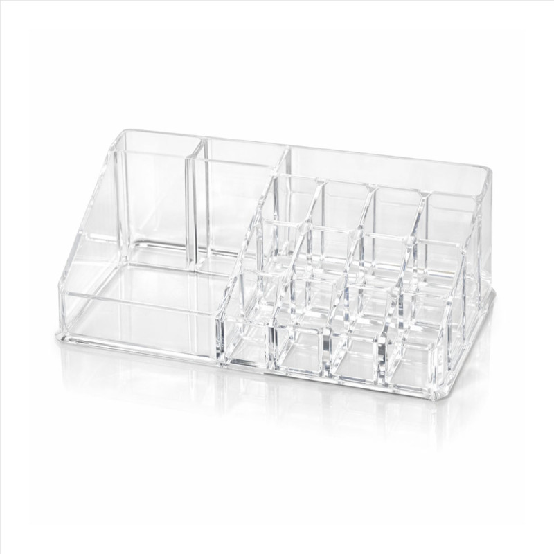 Professional Transparent Acrylic Makeup Organizer – 16-Slot Lipstick & Brush Station (22cm)