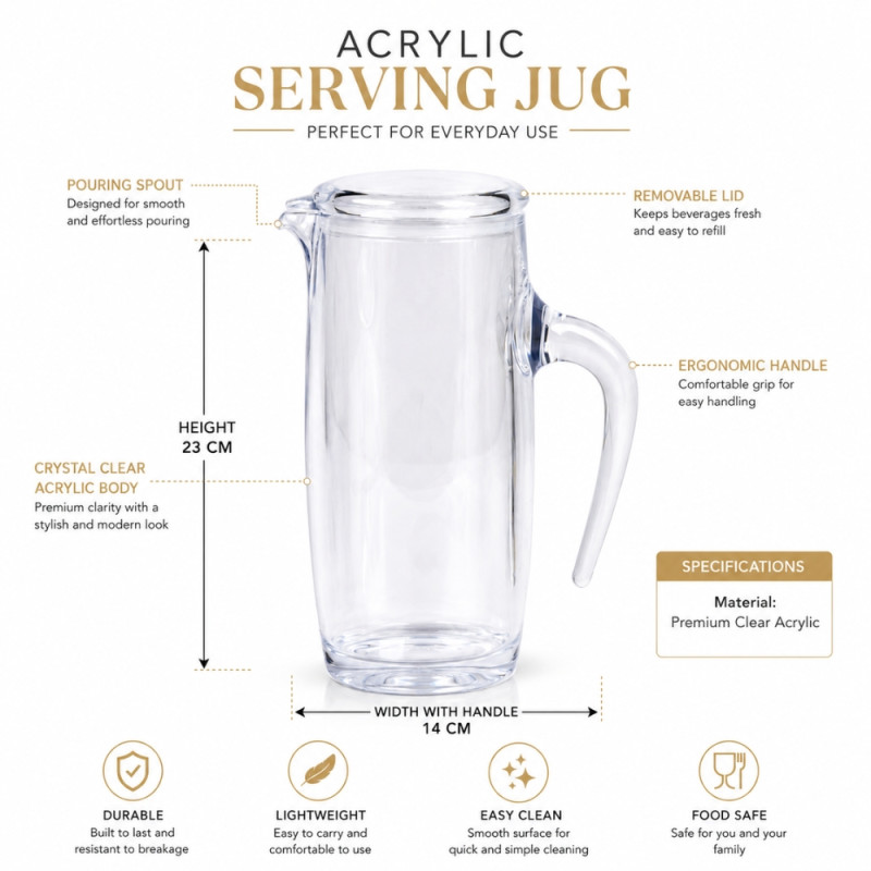 Professional Modern clear acrylic serving jug with a removable lid and er... – Transparent (23x14cm)