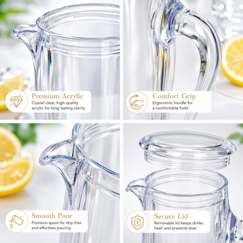 Professional Modern clear acrylic serving jug with a removable lid and er... – Transparent (23x14cm)