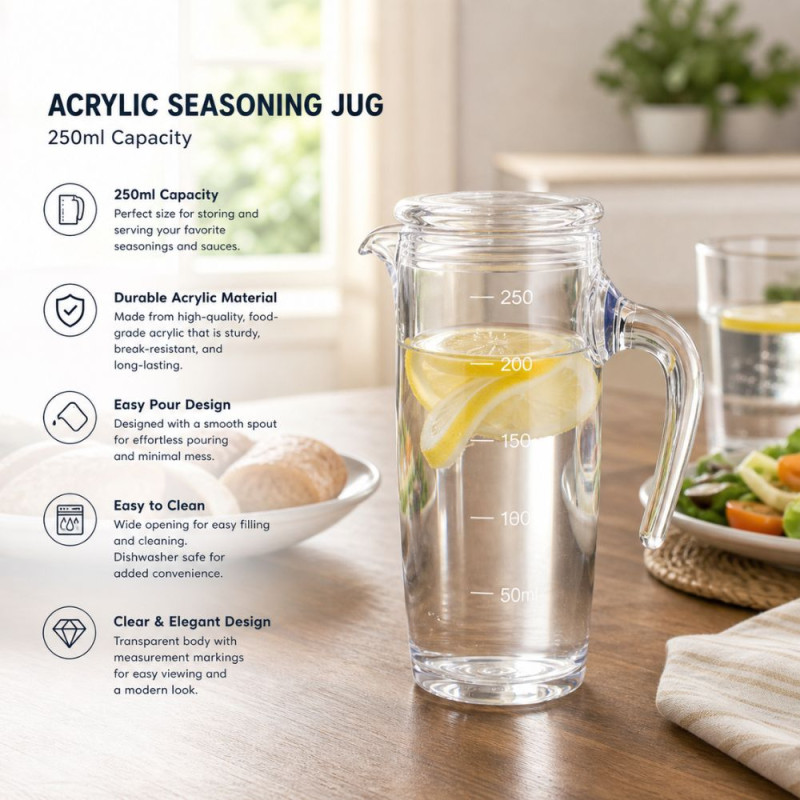 Professional Transparent Acrylic Shatterproof Jug – 250ml Measuring Pitcher