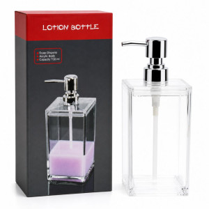 Professional Transparent Acrylic Liquid Soap Dispenser – Chrome Pump (700ml/21cm)