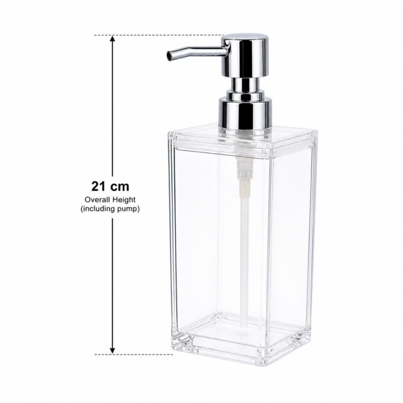 Professional Transparent Acrylic Liquid Soap Dispenser – Chrome Pump (700ml/21cm)