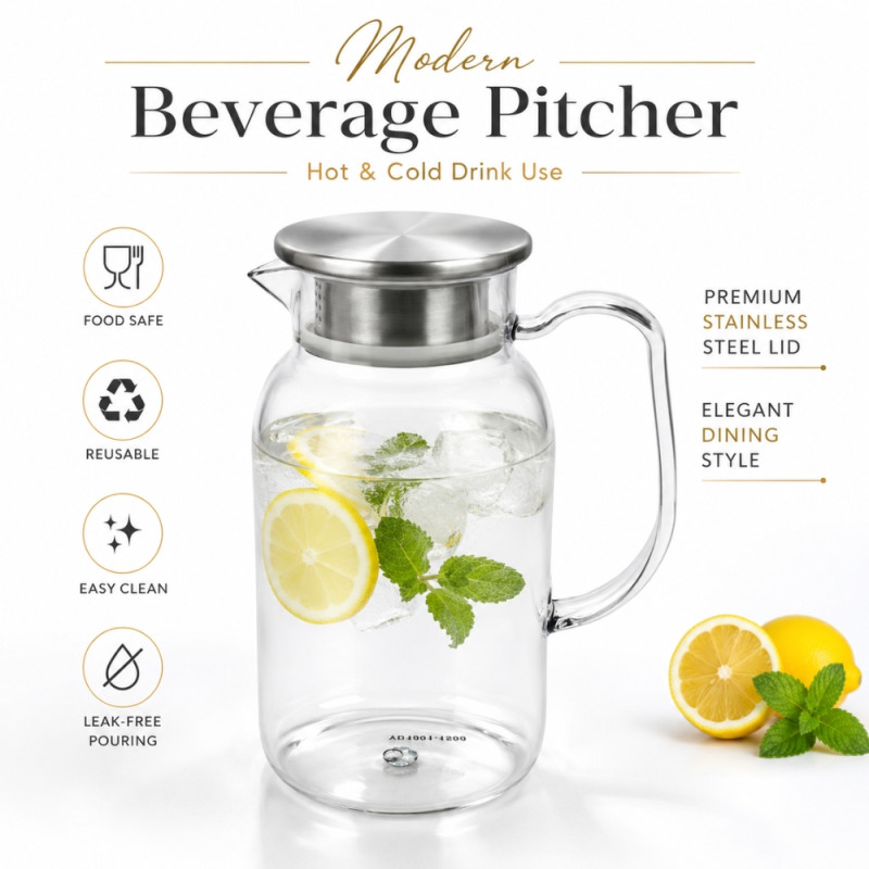 Artisanal clear acrylic beverage pitcher with a stainless steel filter lid – Transparent (21 x 11cm)