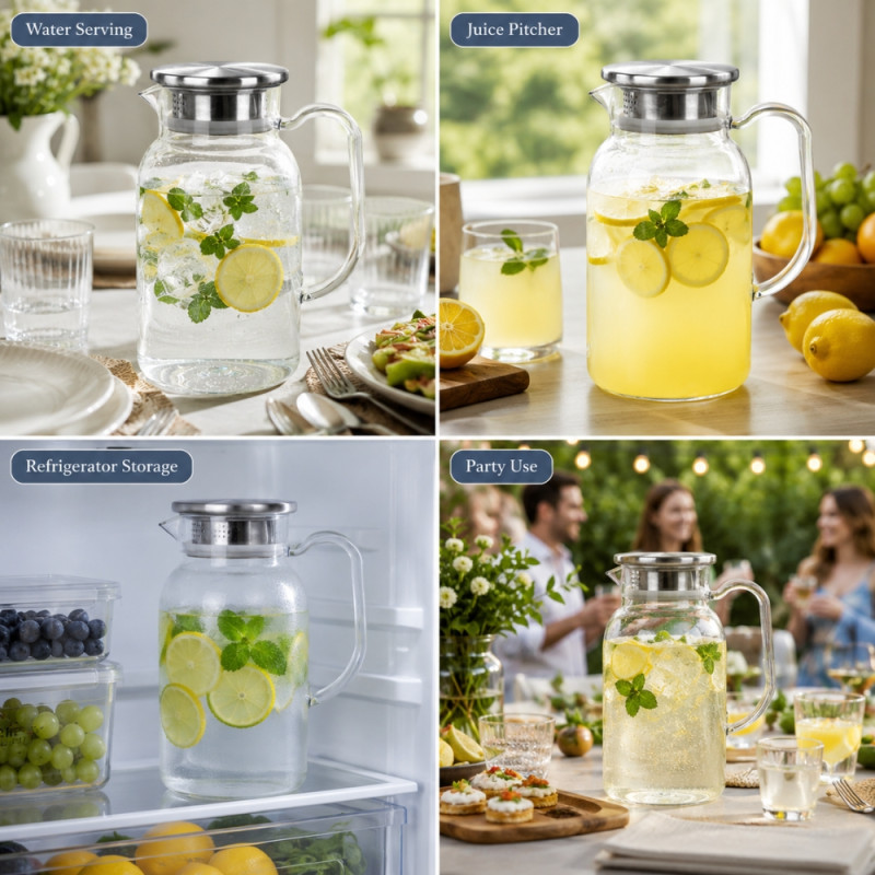 Artisanal clear acrylic beverage pitcher with a stainless steel filter lid – Transparent (21 x 11cm)