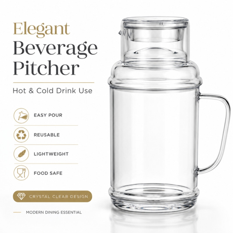Charming heavy-duty borosilicate glass pitcher with a lid, designed for cold beverages like water, juice, or tea – Transparent (22.5 x 10cm)