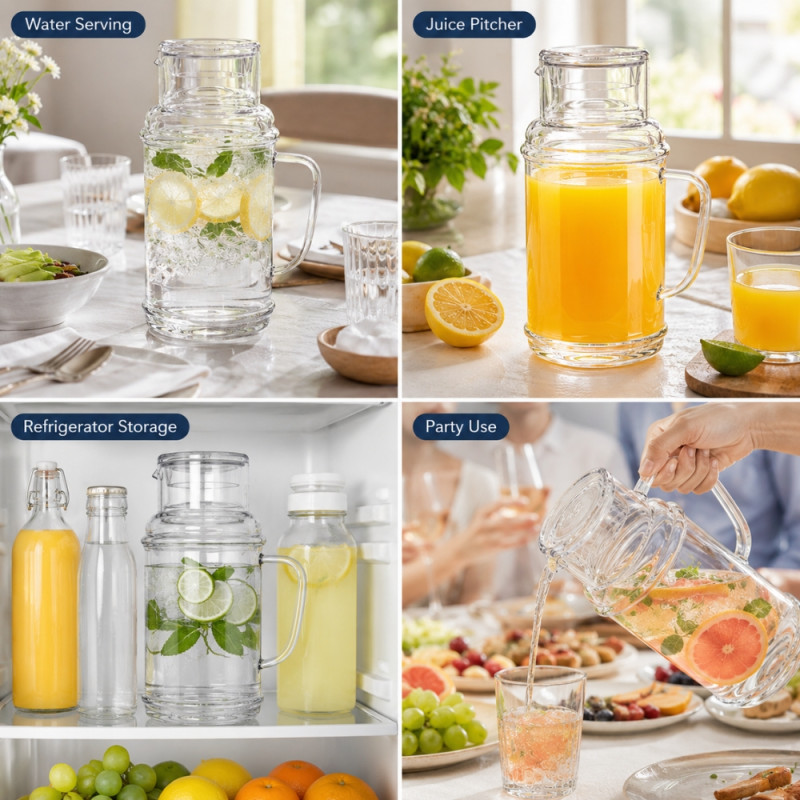 Charming heavy-duty borosilicate glass pitcher with a lid, designed for cold beverages like water, juice, or tea – Transparent (22.5 x 10cm)