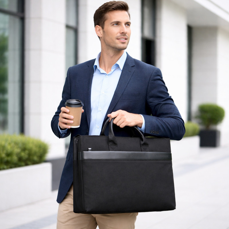 Business Premium Laptop Tote Briefcase 42cm – Matte Black