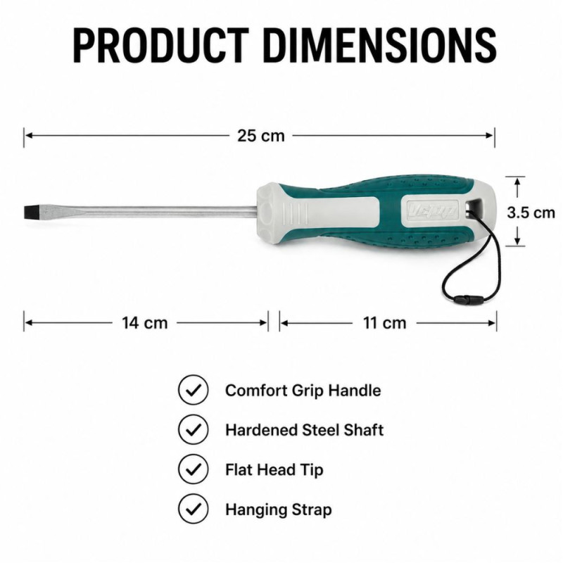 Pro Choice Flat-head Screwdriver Designed for DIY Projects &amp; Professional Work – Teal (W-3.5, L-25 CM)
