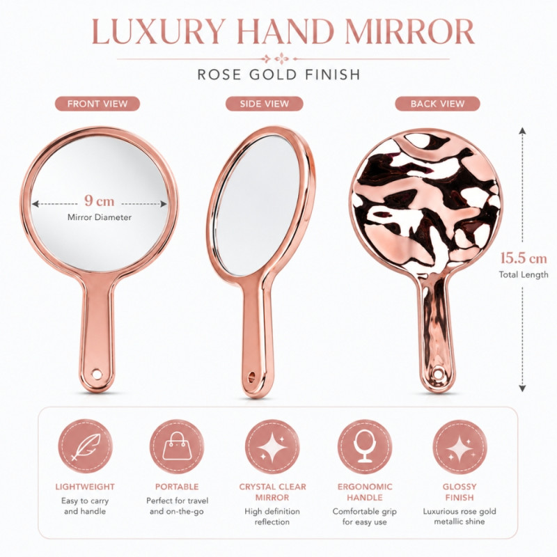 Elegant Decorative Mirror – Rose Gold Frameless Design (15.5 x 9cm)