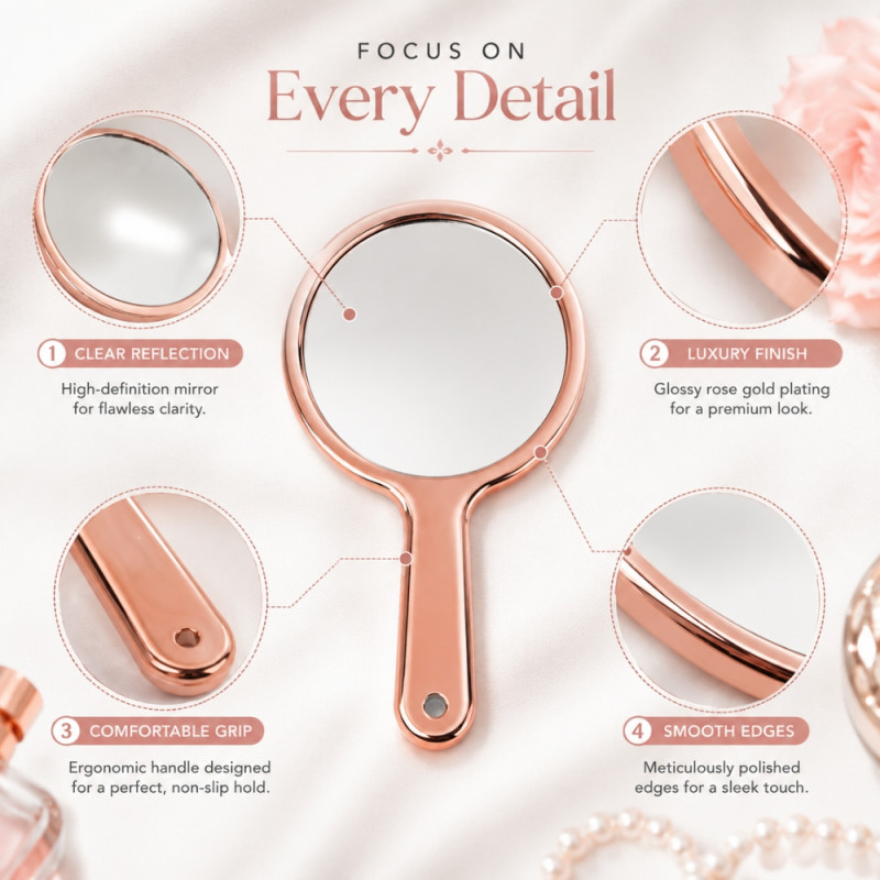 Elegant Decorative Mirror – Rose Gold Frameless Design (15.5 x 9cm)