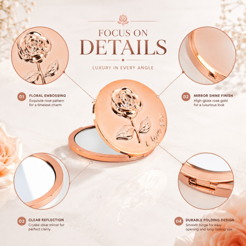 Elegant Decorative Mirror – Rose Gold Frameless Design (7.5cm)