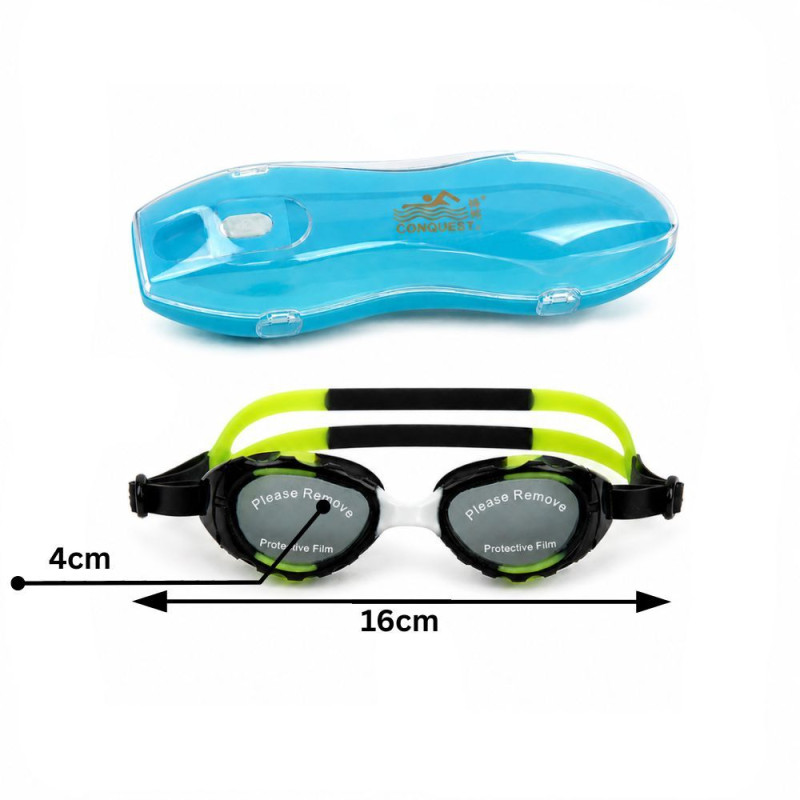 Professional Conquest Aqua & Blue Swimming Goggles – Anti-Fog & UV Protection Set (16cm)