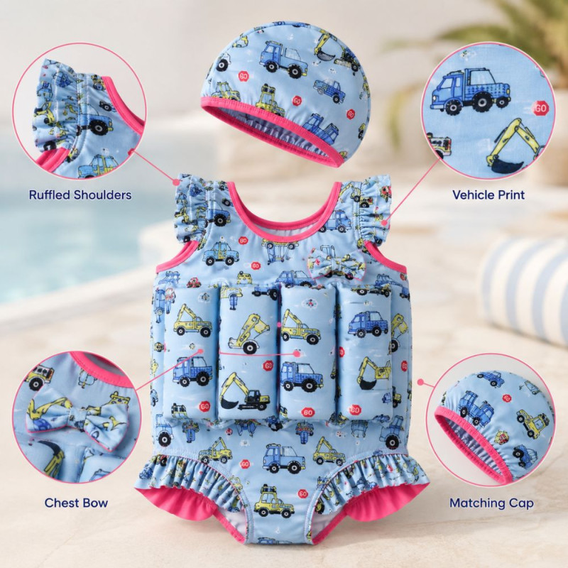 Construction Print Kids Swimsuit - Blue (3T)