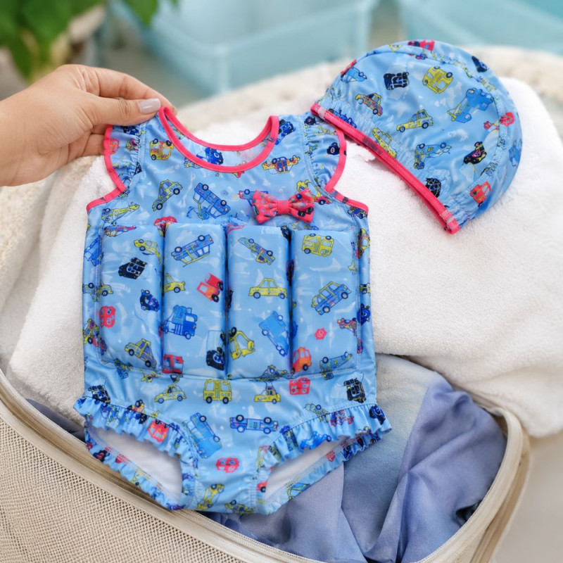 Construction Print Kids Swimsuit - Blue (3T)