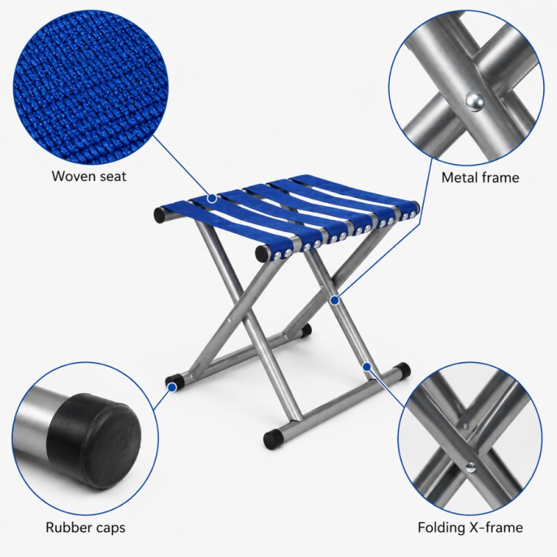 Sky Blue Folding Chair Designed for Comfort &amp; Outdoor Adventures – Blue (H-32, W-24, L-31 CM)