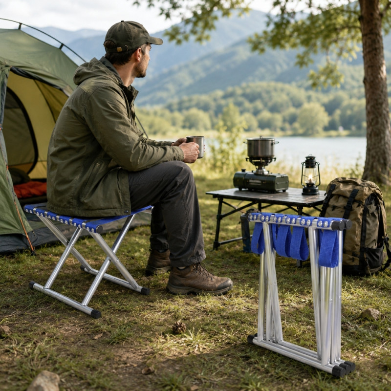 Sky Blue Folding Chair Designed for Comfort &amp; Outdoor Adventures – Blue (H-32, W-24, L-31 CM)