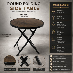 Wooden Round Folding Side Table 