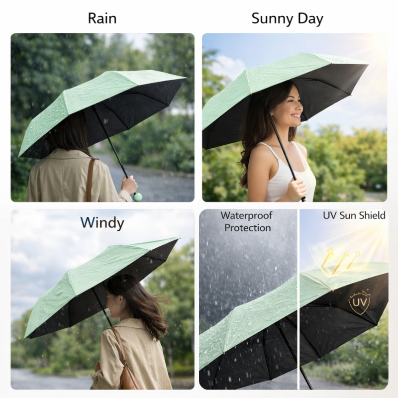 Portable Capsule Mini Umbrella – UV Protection – Pale Green (90x50cm)