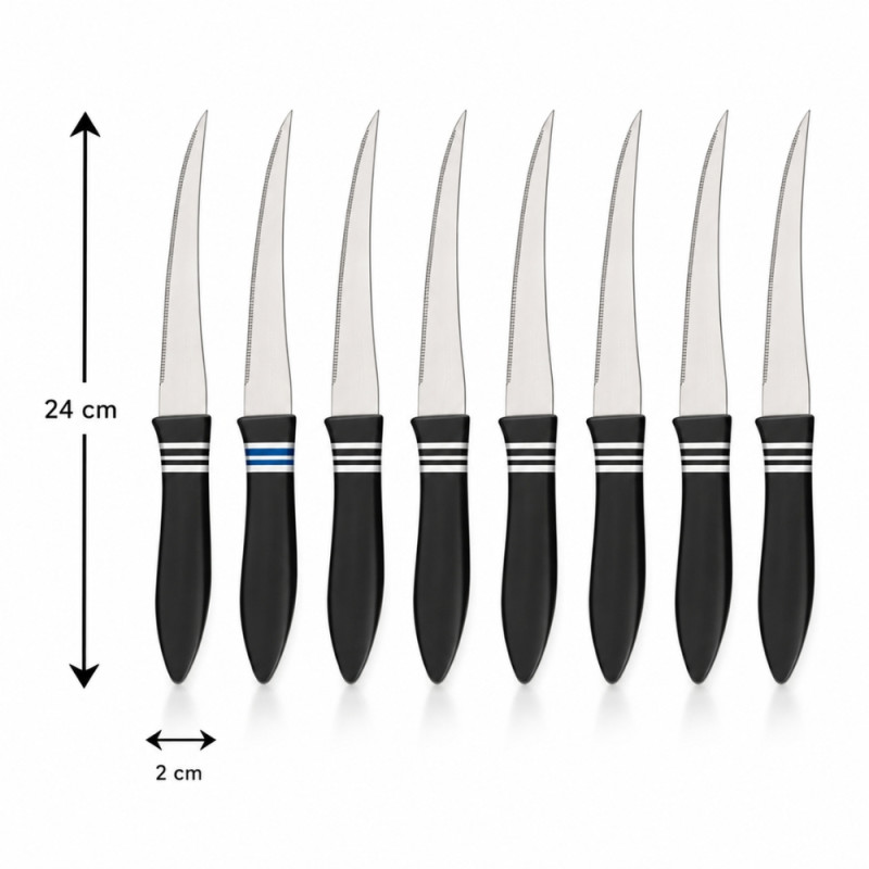 Hyperbole Tramontina Cor &amp; Cor steak knife set with black polypropylene handles – Silver &amp; Black (12 PCS)