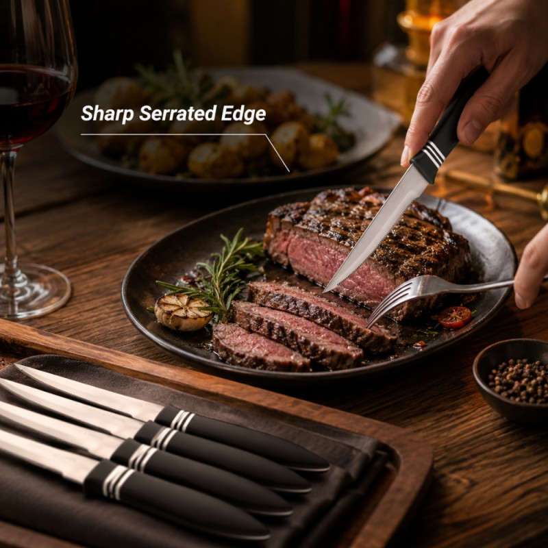 Hyperbole Tramontina Cor &amp; Cor steak knife set with black polypropylene handles – Silver &amp; Black (12 PCS)