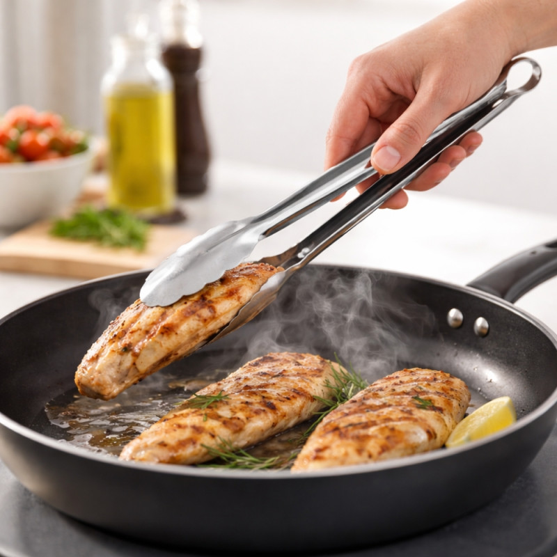 Professional 34cm Stainless Steel Kitchen Tongs – Heavy-Duty Grilling &amp; Serving Tool