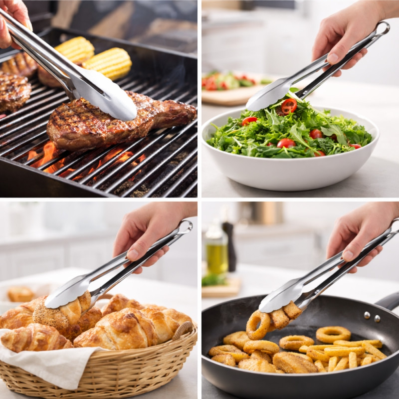 Professional 34cm Stainless Steel Kitchen Tongs – Heavy-Duty Grilling &amp; Serving Tool