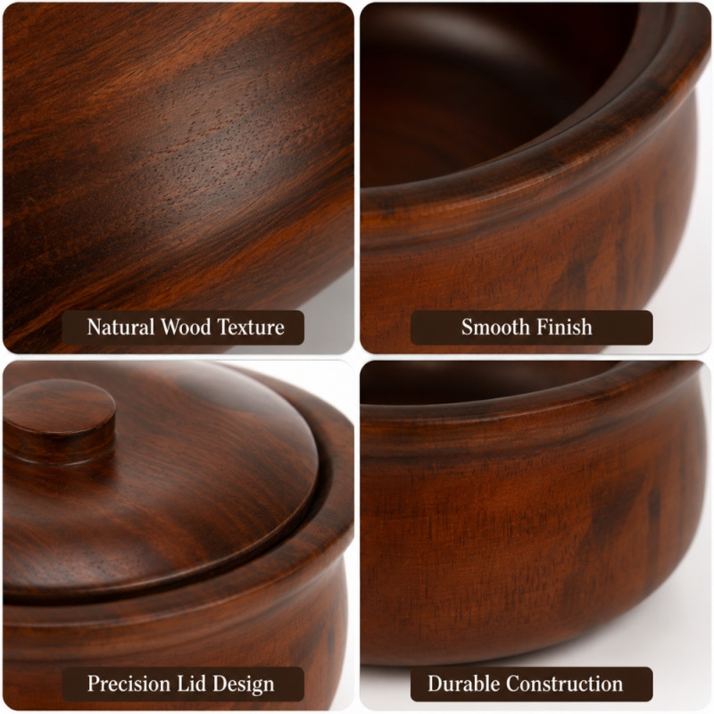 Elegant Wooden Serving Bowl with Lid – Natural Wooden Finish (8 x 17cm)