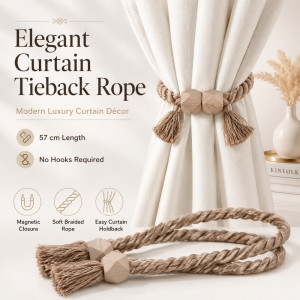 Bohemian Style Magnetic Curtain Tiebacks – Light Brown Decorative (57cm)