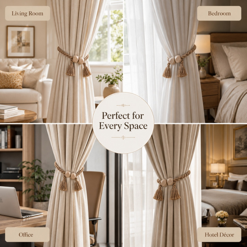 Bohemian Style Magnetic Curtain Tiebacks – Light Brown Decorative (57cm)