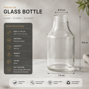 Clear View Glass Storage Bottle Designed for Everyday Cooking & Kitchen Excellence – Transparent (H-15.5, W-7.5, L-7.5 CM)