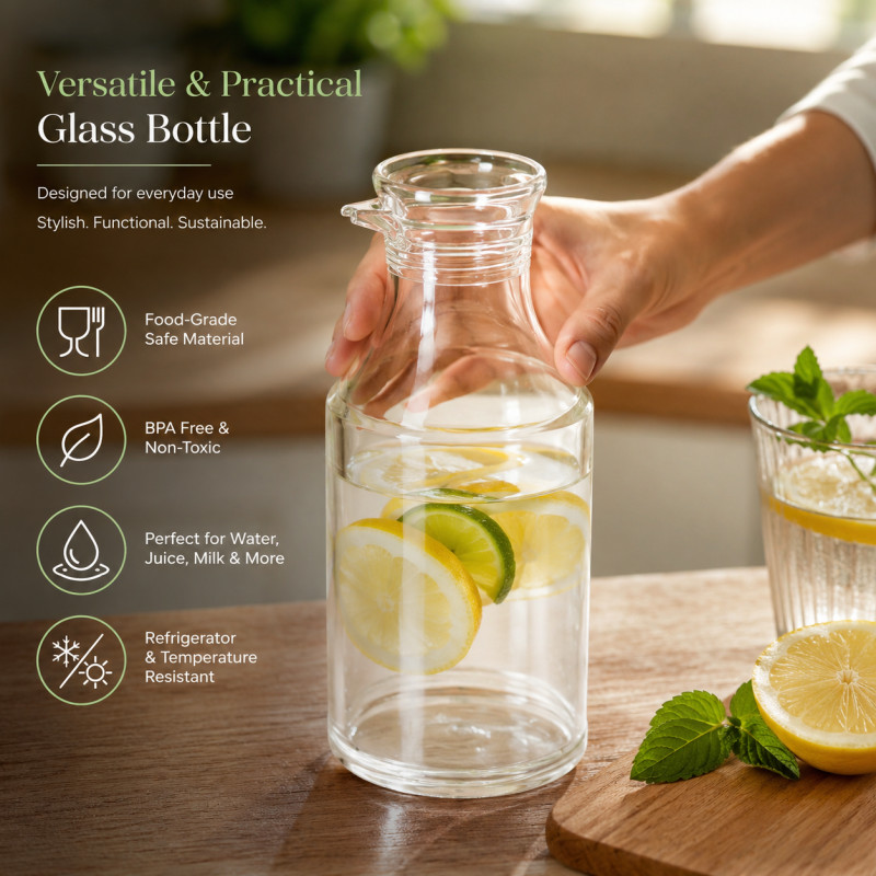 Clear View Glass Storage Bottle Designed for Everyday Cooking & Kitchen Excellence – Transparent (H-15.5, W-7.5, L-7.5 CM)