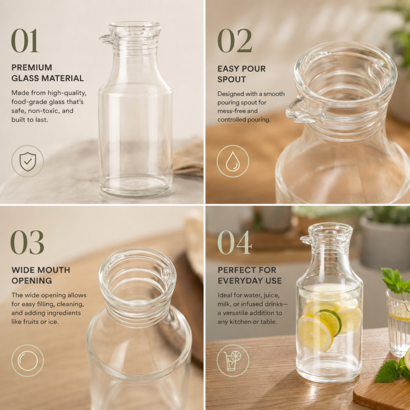 Clear View Glass Storage Bottle Designed for Everyday Cooking & Kitchen Excellence – Transparent (H-15.5, W-7.5, L-7.5 CM)