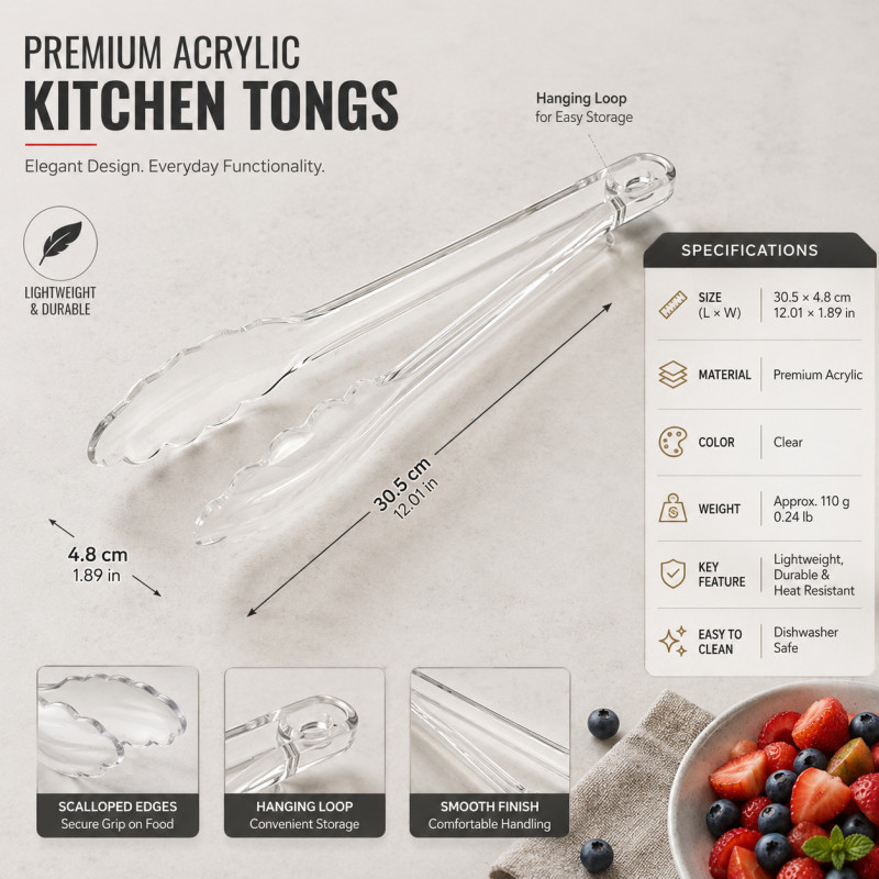 Trusted Choice Food Clip Designed for Everyday Cooking & Kitchen Excellence – Transparent (H-30.5, W-4.8 CM, L-12.01 IN)