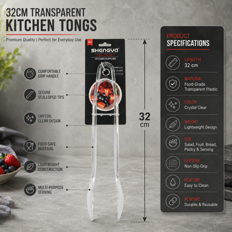 Trusted Choice Food Clip Designed for Everyday Cooking & Kitchen Excellence – Transparent (H-30.5, W-4.8 CM, L-12.01 IN)
