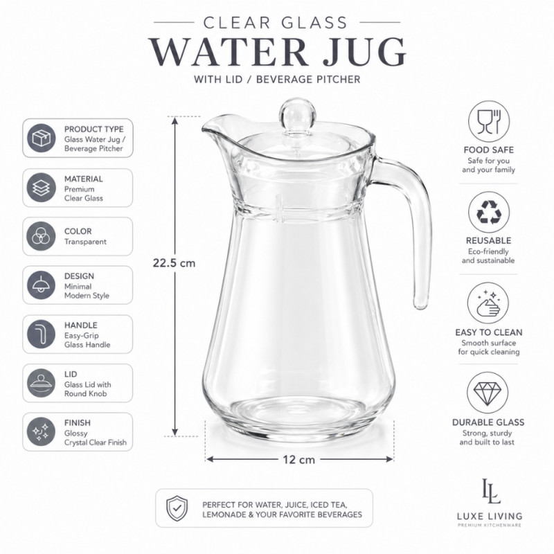 Crystal Clear Glass Tumbler Set – Transparent Premium Quality (22.5 x 12cm)