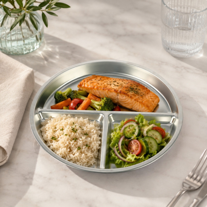 Stainless Steel Divided Plate - Silver (Large)