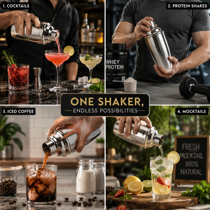 Community-Centric 750cc professional stainless steel cocktail shaker featuring a leak-resistant lid for spill-free mixing – Silver (20.5 x 8cm)