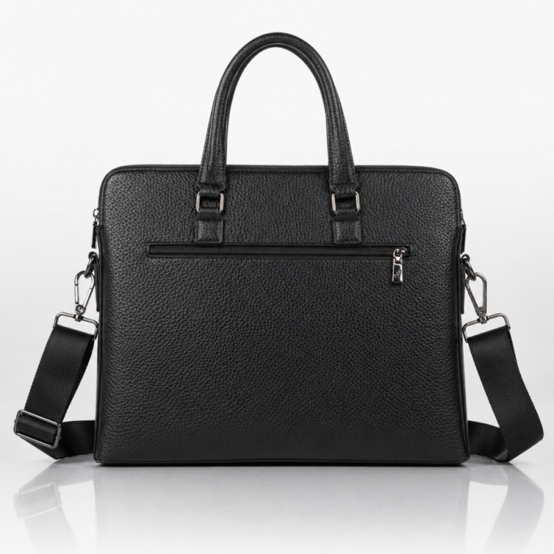 Executive Slim Leather Briefcase – Professional Obsidian Black (38cm)