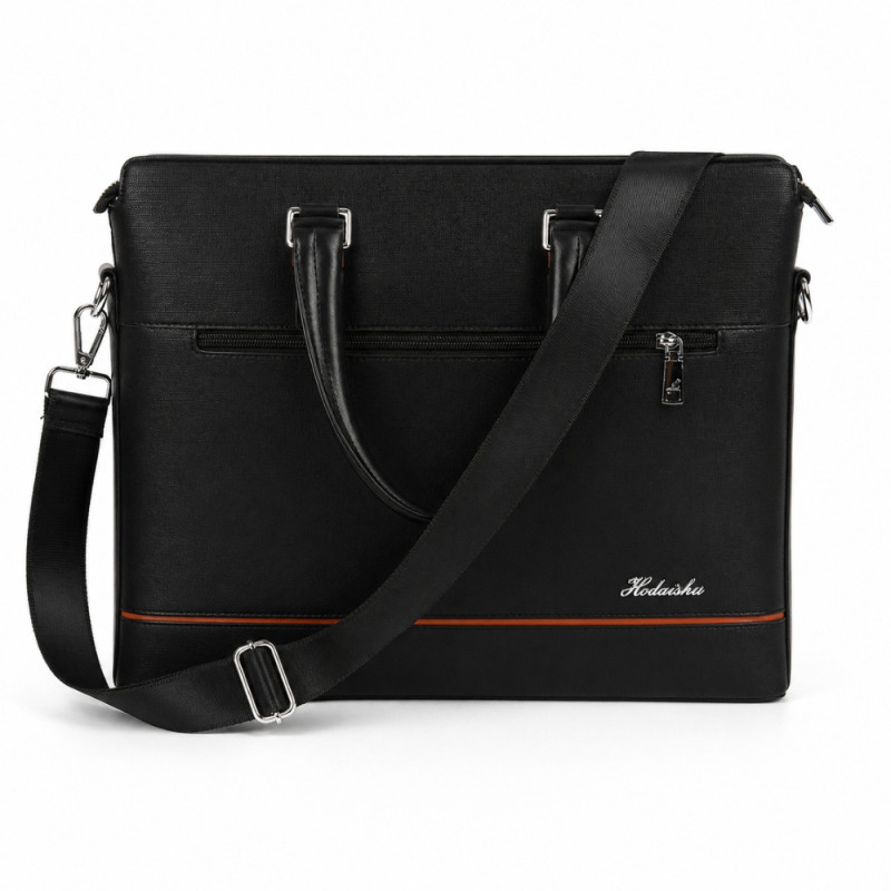 Executive Slim Laptop Briefcase – Professional Black PU Leather (39cm)