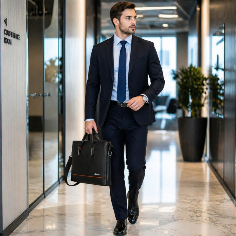 Executive Slim Laptop Briefcase – Professional Black PU Leather (39cm)