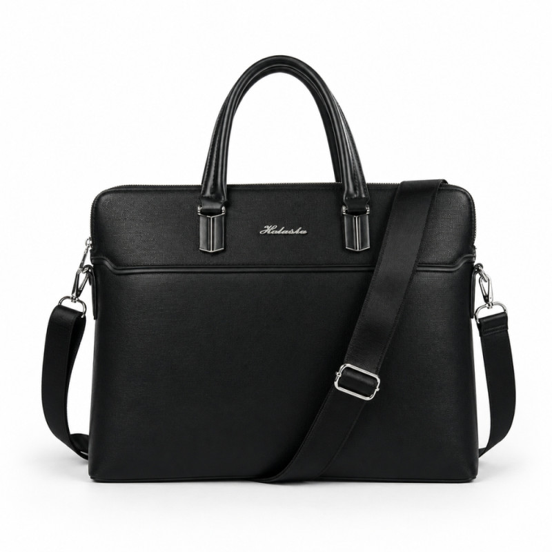 Executive Sleek Business Briefcase – Premium Black Leather (39cm)