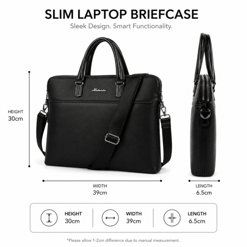 Executive Sleek Business Briefcase – Premium Black Leather (39cm)